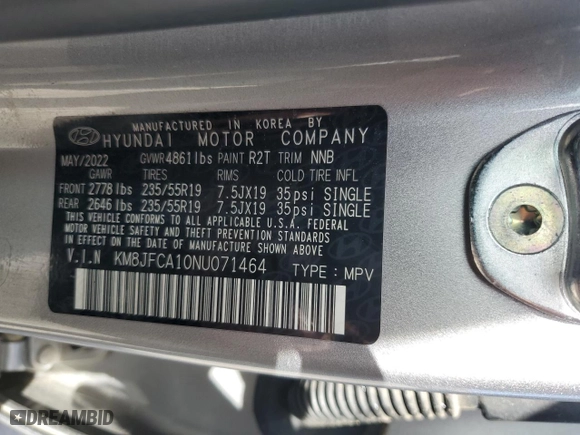 2022 Hyundai Tucson Hybrid SEL Convenience with VIN KM8JFCA10NU071464, listed as a Copart auction lot 48823305 with 66,037 mi miles and Salvage Title. Bid and sale history available at carsss.com. Image 13.