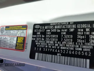 2018 Kia Sorento SX with VIN 5XYPK4A52JG406562, listed as a IAAI auction lot 41768615 with 129,294 mi miles and . Bid and sale history available at DreamBid. Image 9.