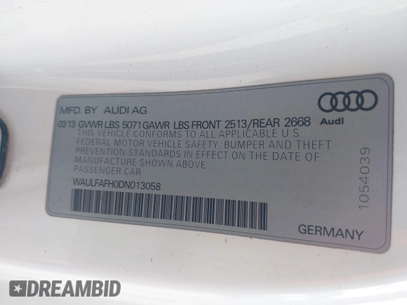 2013 Audi A5 Premium Plus z VIN WAULFAFH0DN013058, wystawiony jako IAAI lot #41951016 z przebiegiem 106 763 mil mil oraz . Historia ofert i sprzedaży dostępna na DreamBid. Obrazek 9.