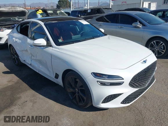 2023 Genesis G70 2.0T with VIN KMTG34TAXPU112861, listed as a IAAI auction lot 41320749 with 33,824 mi miles. Bid and sale history available at carsss.com. Image 1.