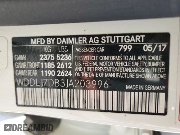 2018 Mercedes-Benz CLS-Class CLS 550 with VIN WDDLJ7DB3JA203996, listed as a Copart auction lot 82319813 with 78,253 mi miles and Salvage Title. Bid and sale history available at carsss.com. Image 12.