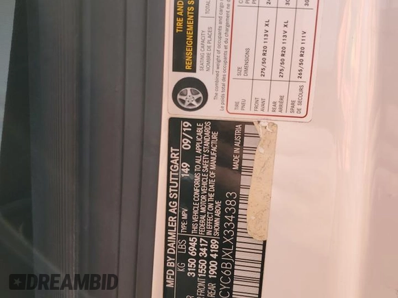 2020 Mercedes-Benz G 550 z VIN WDCYC6BJXLX334383, wystawiony jako Copart lot #82628574 z przebiegiem 43 299 mil mil oraz Szkody całkowita. Historia ofert i sprzedaży dostępna na DreamBid. Obrazek 15.