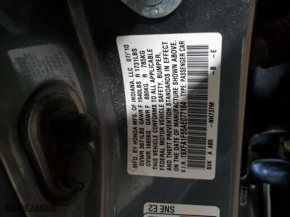 2010 Honda Civic Sdn LX with VIN 19XFA1F55AE077164, listed as a Copart auction lot 48472785 with 163,950 mi miles and Salvage Title. Bid and sale history available at carsss.com. Image 12.