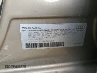 2007 Audi A4 2.0T with VIN WAUAF78E57A222692, listed as a Copart auction lot 43794185 with 159,563 mi miles and Salvage Title. Bid and sale history available at carsss.com. Image 15.
