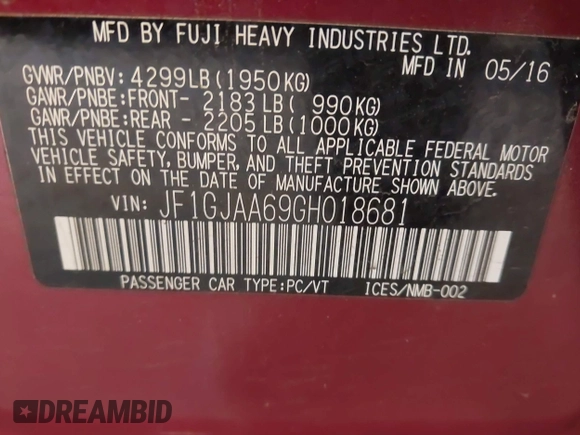 2016 Subaru Impreza z VIN JF1GJAA69GH018681, wystawiony jako IAAI lot #42315429 z przebiegiem 75 274 mil mil oraz . Historia ofert i sprzedaży dostępna na DreamBid. Obrazek 9.