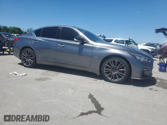 2018 Infiniti Q50 Red Sport 400 with VIN JN1FV7AR1JM700091, listed as a Copart auction lot 58004335 with 59,254 mi miles and Salvage title. Bid and sale history available at DreamBid. Image 4.