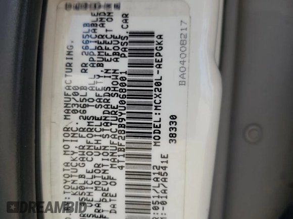 2000 Toyota Avalon XL with VIN 4T1BF28B9YU068001, listed as a Copart auction lot 54958915 with 240,232 mi miles and Salvage Title. Bid and sale history available at DreamBid. Image 12.