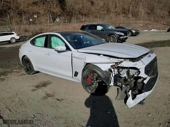 2022 Genesis G70 3.3T with VIN KMTG54TE9NU083119, listed as a Copart auction lot 42855955 with 31,358 mi miles and Salvage Title. Bid and sale history available at carsss.com. Image 14.
