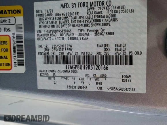 2024 Ford Mustang EcoBoost with VIN 1FAGP8UH9R5120166, listed as a Copart auction lot 51056675 with 27,412 mi miles and Clean Title. Bid and sale history available at carsss.com. Image 12.