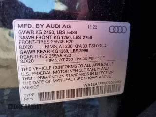 2023 Audi Q5 S line Premium Plus with VIN WA1EABFY8P2069068, listed as a Copart auction lot 80244404 with 15,253 mi miles and Salvage Title. Bid and sale history available at DreamBid. Image 13.