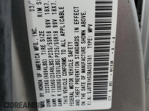 2011 Acura RDX Technology with VIN 5J8TB1H50BA006781, listed as a Copart auction lot 62520755 with 217,445 mi miles and Clean title. Bid and sale history available at DreamBid. Image 12.