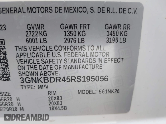 2024 Chevrolet Blazer LT with VIN 3GNKBDR45RS195056, listed as a IAAI auction lot 42241495 with 8,332 mi miles and . Bid and sale history available at DreamBid. Image 9.