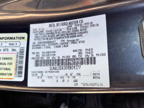 2013 Lincoln MKZ z VIN 3LN6L2GK3DR804377, wystawiony jako Copart lot #62822515 z przebiegiem 167 195 mil mil oraz Czysty tytuł • Clean title. Historia ofert i sprzedaży dostępna na DreamBid. Obrazek 10.