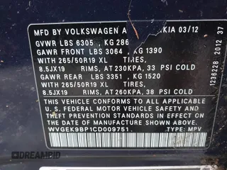 2012 Volkswagen Touareg Lux z VIN WVGEK9BP1CD009751, wystawiony jako IAAI lot #41240224 z przebiegiem Nie podano mil oraz . Historia ofert i sprzedaży dostępna na DreamBid. Obrazek 9.