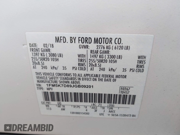 2018 Ford Explorer XLT z VIN 1FM5K7D89JGB09201, wystawiony jako IAAI lot #41796114 z przebiegiem 61 808 mil mil oraz . Historia ofert i sprzedaży dostępna na DreamBid. Obrazek 9.