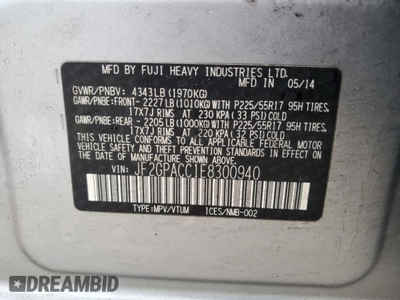 2014 Subaru Crosstrek Premium z VIN JF2GPACC1E8300940, wystawiony jako Copart lot #55904095 z przebiegiem 178 182 mil mil oraz Czysty tytuł • Clean title. Historia ofert i sprzedaży dostępna na DreamBid. Obrazek 13.