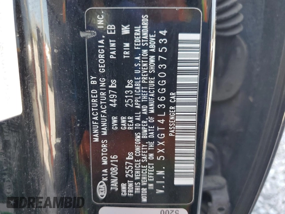 2016 Kia Optima LX z VIN 5XXGT4L36GG037534, wystawiony jako Copart lot #54903175 z przebiegiem 171 792 mil mil oraz Szkoda całkowita • Salvage title. Historia ofert i sprzedaży dostępna na DreamBid. Obrazek 12.