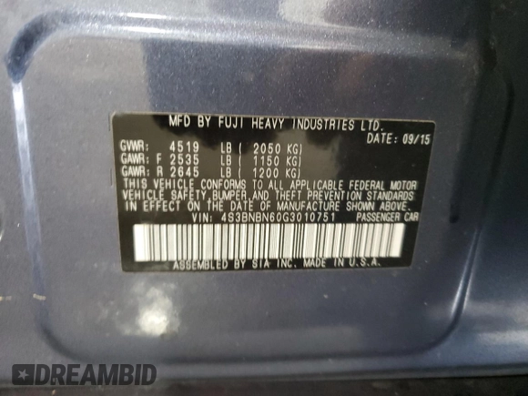 2016 Subaru Legacy 2.5i Limited with VIN 4S3BNBN60G3010751, listed as a Copart auction lot 58675063 with 83,450 mi miles. Bid and sale history available at carsss.com. Image 12.