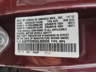 2013 Honda Crosstour EX-L z VIN 5J6TF2H55DL000520, wystawiony jako Copart lot #56221505 z przebiegiem 134 987 mil mil oraz Szkoda całkowita • Salvage title. Historia ofert i sprzedaży dostępna na DreamBid. Obrazek 13.