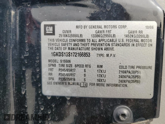 2007 GMC Envoy SLE with VIN 1GKDS13S172166853, listed as a Copart auction lot 42222945 with 97,702 mi miles and Clean Title. Bid and sale history available at carsss.com. Image 13.