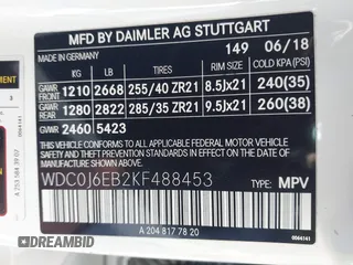 2019 Mercedes-Benz GLC with VIN WDC0J6EB2KF488453, listed as a IAAI auction lot 41678633 with 53,626 mi miles. Bid and sale history available at carsss.com. Image 9.
