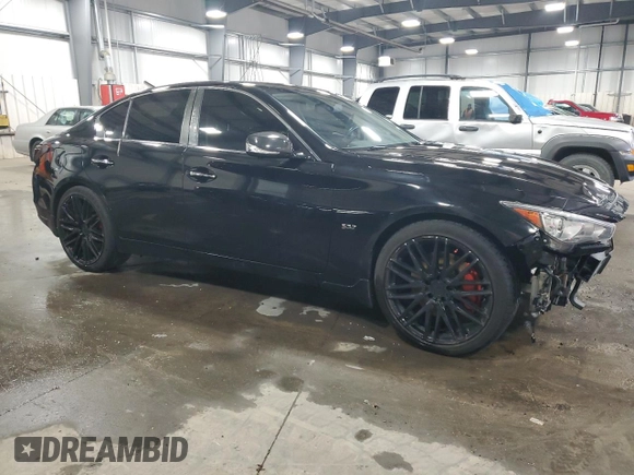 2014 Infiniti Q50 Premium with VIN JN1BV7AR1EM705764, listed as a Copart auction lot 50555595 with 105,626 mi miles and Salvage Title. Bid and sale history available at DreamBid. Image 4.