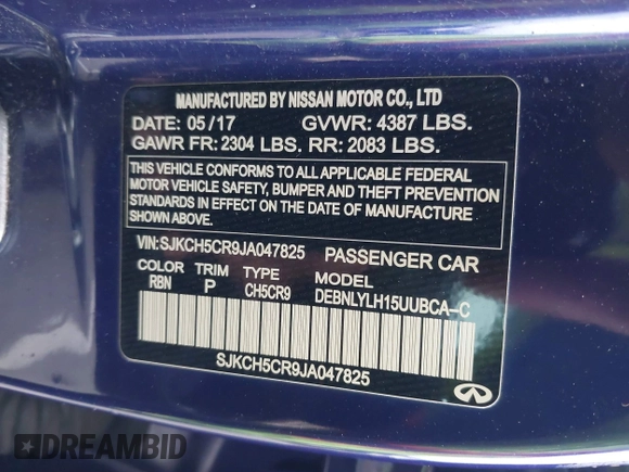 2018 Infiniti QX30 Luxury with VIN SJKCH5CR9JA047825, listed as a IAAI auction lot 40414723 with Not Provided miles and . Bid and sale history available at DreamBid. Image 9.