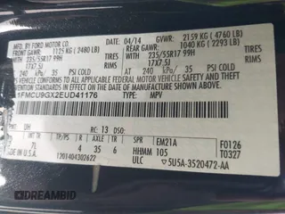 2014 Ford Escape SE with VIN 1FMCU9GX2EUD41176, listed as a IAAI auction lot 42028822 with 101,595 mi miles and . Bid and sale history available at DreamBid. Image 9.
