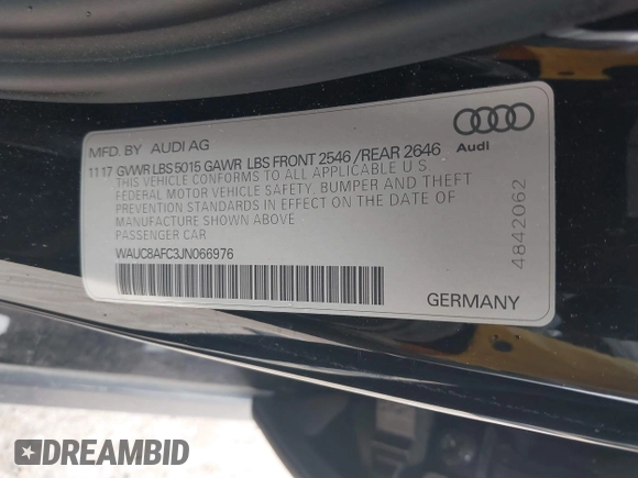 2018 Audi A6 Premium with VIN WAUC8AFC3JN066976, listed as a IAAI auction lot 41612083 with 73,632 mi miles. Bid and sale history available at carsss.com. Image 9.