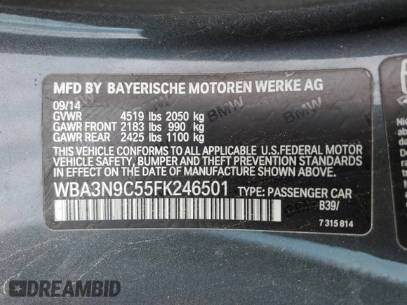 2015 BMW 4 Series 428i xDrive z VIN WBA3N9C55FK246501, wystawiony jako Copart lot #50233985 z przebiegiem 139 234 mil mil oraz Czysty tytuł • Clean title. Historia ofert i sprzedaży dostępna na DreamBid. Obrazek 12.