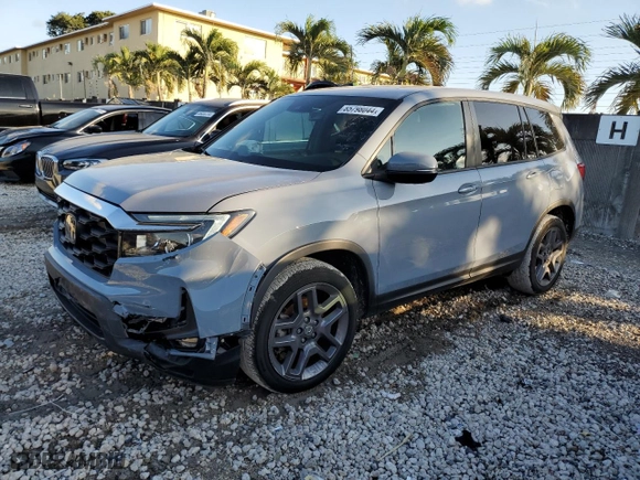 2022 Honda Passport EX-L with VIN 5FNYF7H55NB004533, listed as a Copart auction lot 85798044 with 19,689 mi miles and Salvage Title. Bid and sale history available at carsss.com. Image 1.