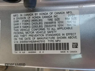 2021 Honda CR-V Touring with VIN 2HKRW1H92MH407910, listed as a Copart auction lot 48894105 with 76,126 mi miles and Salvage Title. Bid and sale history available at carsss.com. Image 13.