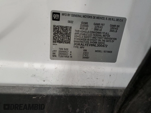 2022 GMC Terrain AT4 with VIN 3GKALYEV9NL300472, listed as a Copart auction lot 87252364 with 19,014 mi miles and Salvage Title. Bid and sale history available at DreamBid. Image 16.
