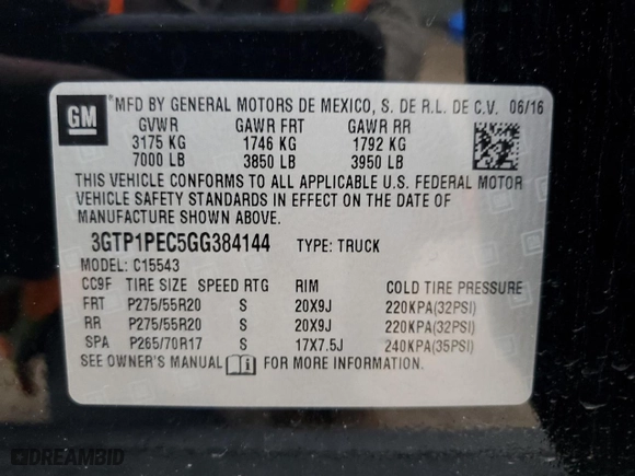 2016 GMC Sierra 1500 Denali with VIN 3GTP1PEC5GG384144, listed as a Copart auction lot 87376994 with 191,932 mi miles and Clean Title. Bid and sale history available at carsss.com. Image 12.