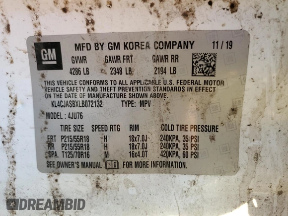 2020 Buick Encore Preferred with VIN KL4CJASBXLB072132, listed as a Copart auction lot 50030605 with 141,426 mi miles and Non Repairable. Bid and sale history available at DreamBid. Image 14.
