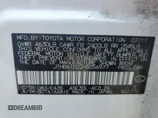 2017 Lexus IS 200t with VIN JTHBA1D22H5056977, listed as a Copart auction lot 58803545 with 77,094 mi miles and Salvage title. Bid and sale history available at DreamBid. Image 13.