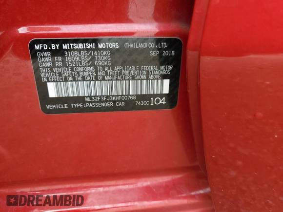 2019 Mitsubishi Mirage G4 ES with VIN ML32F3FJ3KHF00768, listed as a Copart auction lot 61748204 with 46,337 mi miles and Salvage Title. Bid and sale history available at carsss.com. Image 14.