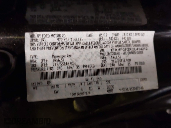 2012 Ford Focus SE with VIN 1FAHP3F2XCL414212, listed as a IAAI auction lot 41472826 with 162,025 mi miles. Bid and sale history available at carsss.com. Image 9.