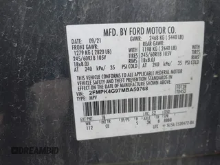 2021 Ford Edge SE with VIN 2FMPK4G97MBA50768, listed as a IAAI auction lot 42748557 with 89,523 mi miles and . Bid and sale history available at DreamBid. Image 9.
