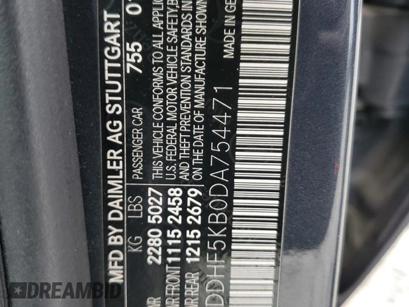 2013 Mercedes-Benz E 350 Luxury with VIN WDDHF5KB0DA754471, listed as a Copart auction lot 56105385 with 110,417 mi miles and Salvage title. Bid and sale history available at DreamBid. Image 12.