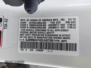 2013 Honda CR-V EX-L with VIN 5J6RM4H74DL043789, listed as a IAAI auction lot 41995414 with 99,787 mi miles and . Bid and sale history available at DreamBid. Image 9.