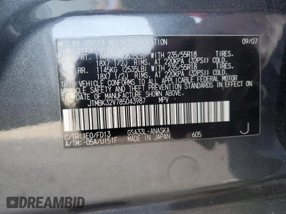 2008 Toyota RAV4 Sport with VIN JTMBK32V785043987, listed as a Copart auction lot 82042054 with 135,694 mi miles and Salvage Title. Bid and sale history available at carsss.com. Image 15.