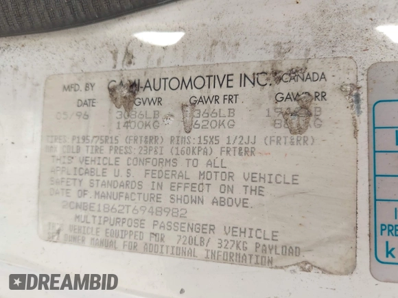 1996 Chevrolet Tracker z VIN 2CNBE1862T6948982, wystawiony jako IAAI lot #42719225 z przebiegiem 257 760 mil mil oraz . Historia ofert i sprzedaży dostępna na DreamBid. Obrazek 9.