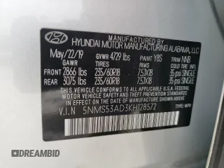 2019 Hyundai Santa Fe Limited with VIN 5NMS53AD3KH128572, listed as a Copart auction lot 47882635 with 71,550 mi miles and Clean Title. Bid and sale history available at carsss.com. Image 13.