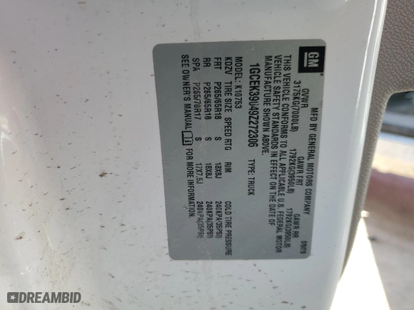 2009 Chevrolet Silverado 1500 LTZ with VIN 1GCEK39049Z272306, listed as a Copart auction lot 46627195 with 175,616 mi miles and Salvage Title. Bid and sale history available at carsss.com. Image 14.