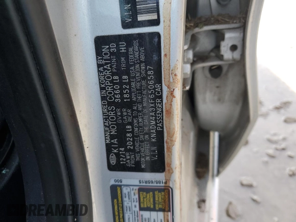 2015 Kia Rio LX with VIN KNADM4A3XF6506587, listed as a Copart auction lot 49625725 with 142,105 mi miles and Salvage Title. Bid and sale history available at carsss.com. Image 12.
