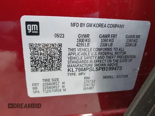 2023 Chevrolet TrailBlazer LT with VIN KL79MPSL5PB199473, listed as a IAAI auction lot 41431522 with 16,129 mi miles. Bid and sale history available at carsss.com. Image 9.