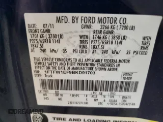 2011 Ford F-150 XL with VIN 1FTFW1EF9BKD91703, listed as a Copart auction lot 46070345 with 205,267 mi miles and Salvage Title. Bid and sale history available at carsss.com. Image 13.