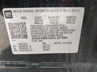2023 Chevrolet Equinox RS z VIN 3GNAXMEG5PL107594, wystawiony jako IAAI lot #42093279 z przebiegiem 59 663 mil mil oraz . Historia ofert i sprzedaży dostępna na DreamBid. Obrazek 9.