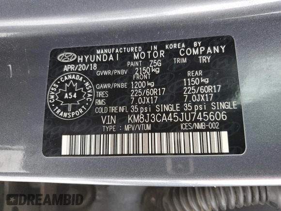 2018 Hyundai Tucson SEL with VIN KM8J3CA45JU745606, listed as a Copart auction lot 58669825 with 206,204 mi miles and Salvage title. Bid and sale history available at DreamBid. Image 13.